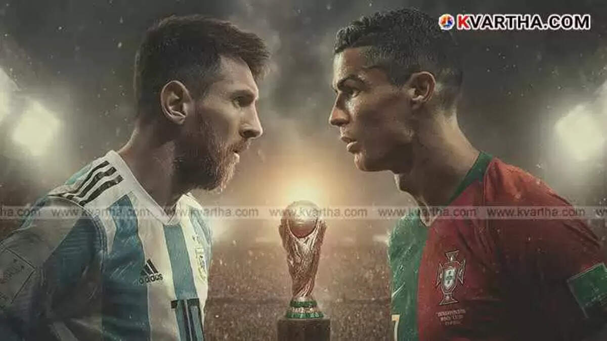 Lionel Messi and Cristiano Ronaldo facing each other, symbolizing their potential World Cup match.