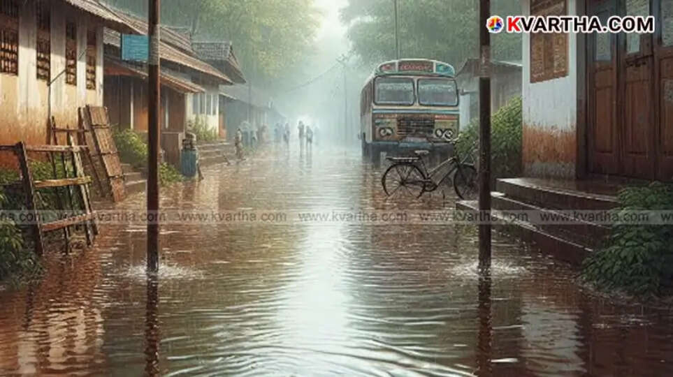 Heavy rainfall scene in Kannur district.
