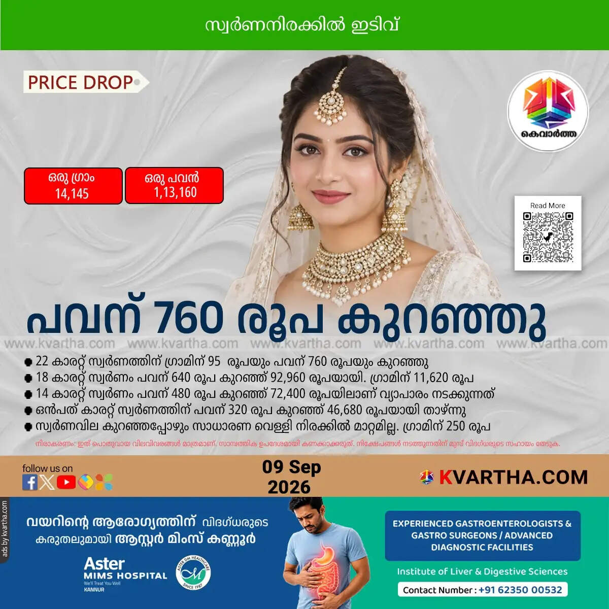 gold price decreased kerala september 9 2026 sovereign rate