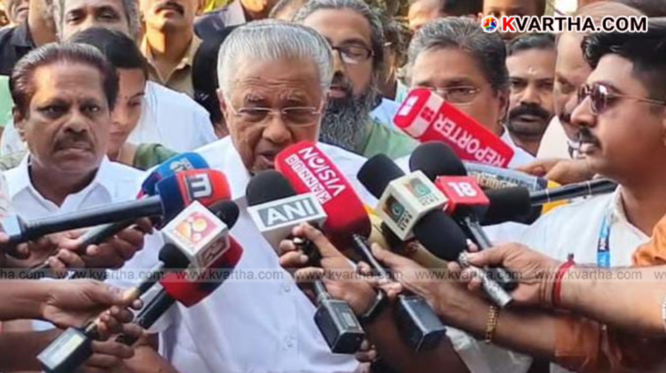 Chief Minister Pinarayi Vijayan speaking to media after voting