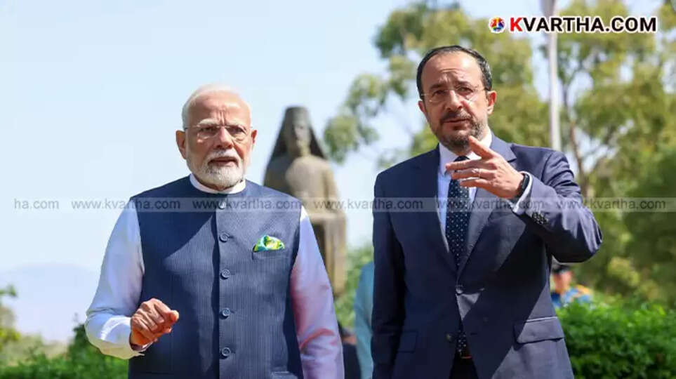 Indian Prime Minister Narendra Modi meeting with Cyprus President Nikos Christodoulides.