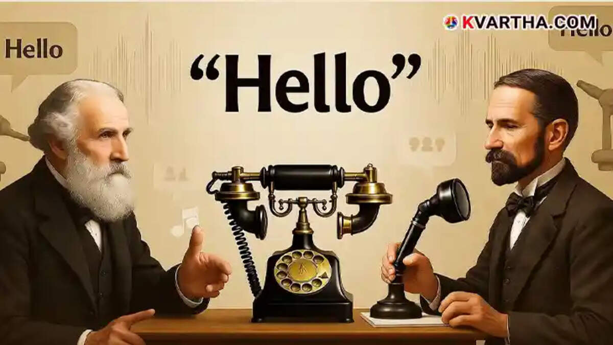 An illustration of a vintage telephone receiver with the word Hello
