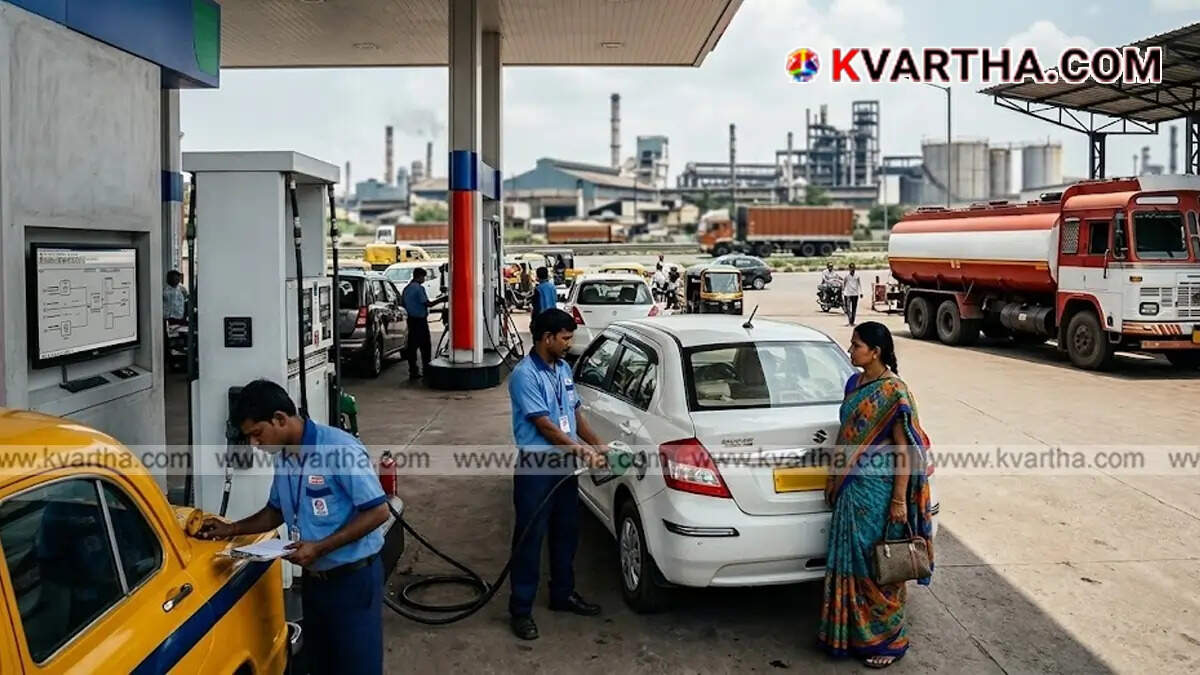 A fuel nozzle dispensing diesel at a retail petrol pump in India