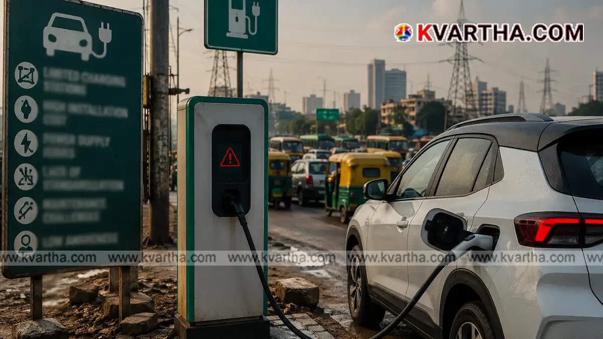  Conceptual image showing an electric car charging at a station, representing India's EV infrastructure challenges