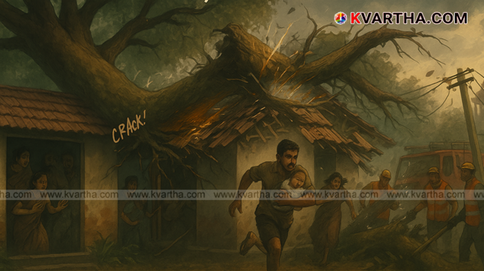 Large tamarind tree fallen on a house in Vazhikkadavu