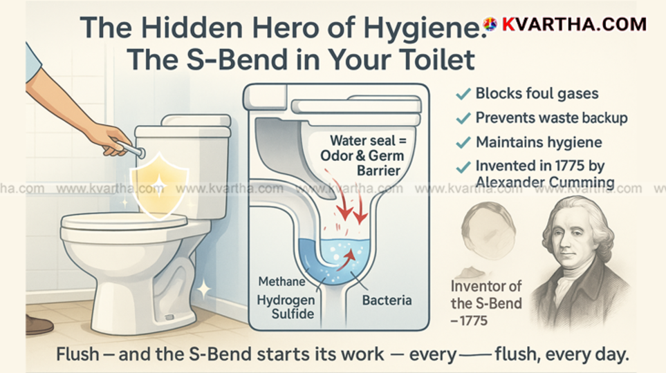 Diagram illustrating an S-bend or P-trap in a toilet.