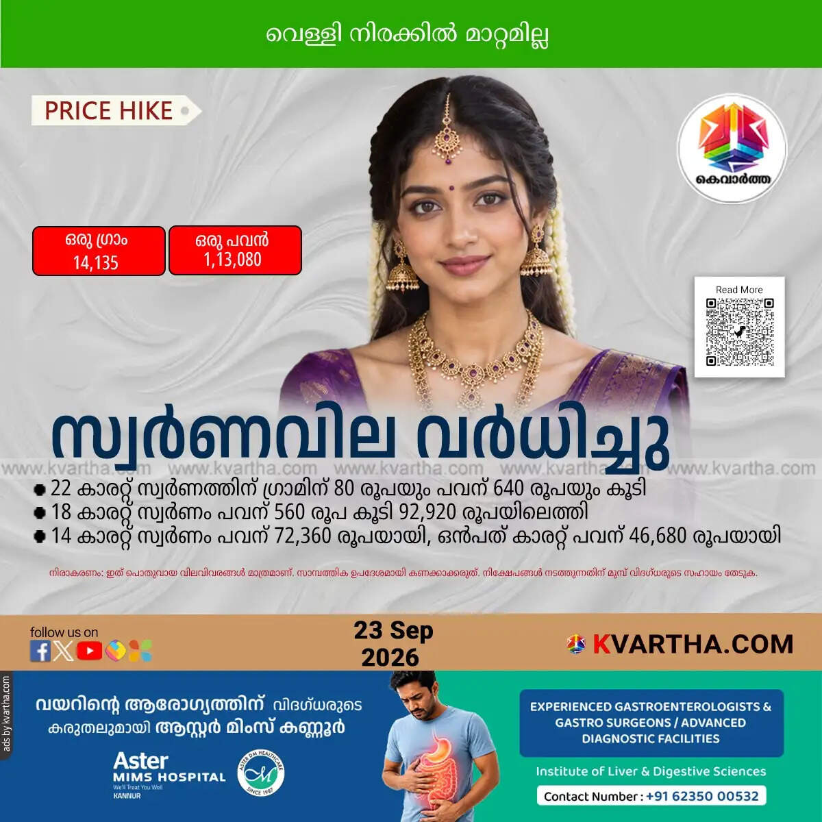 gold price increased again kerala september 23 2026