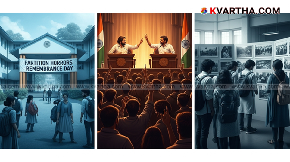 A conceptual image representing the political debate and controversy around the observance of Partition Horrors Remembrance Day.