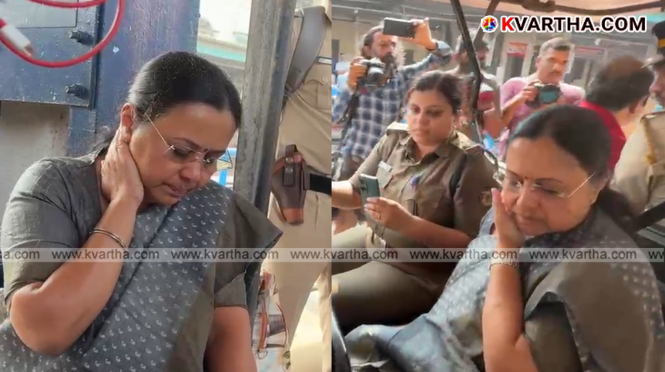 Health Minister Veena George being taken to the hospital after getting injured in a protest.