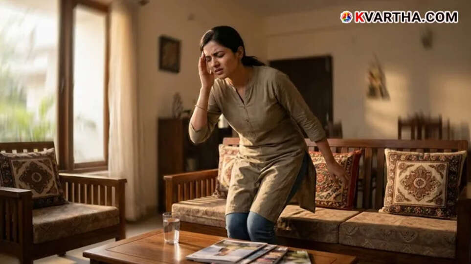 Person feeling dizzy after standing up from a chair in the morning