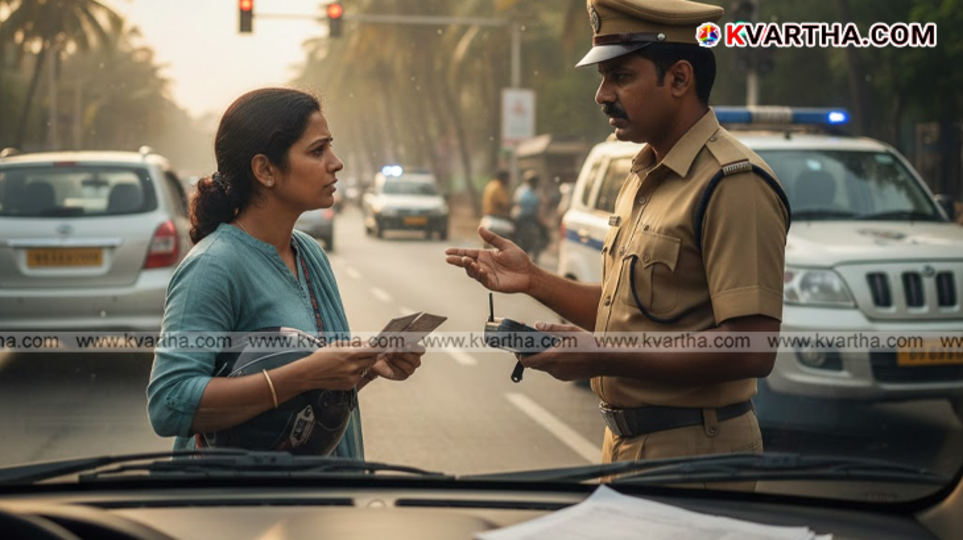 Kerala MVD officers checking vehicles on road