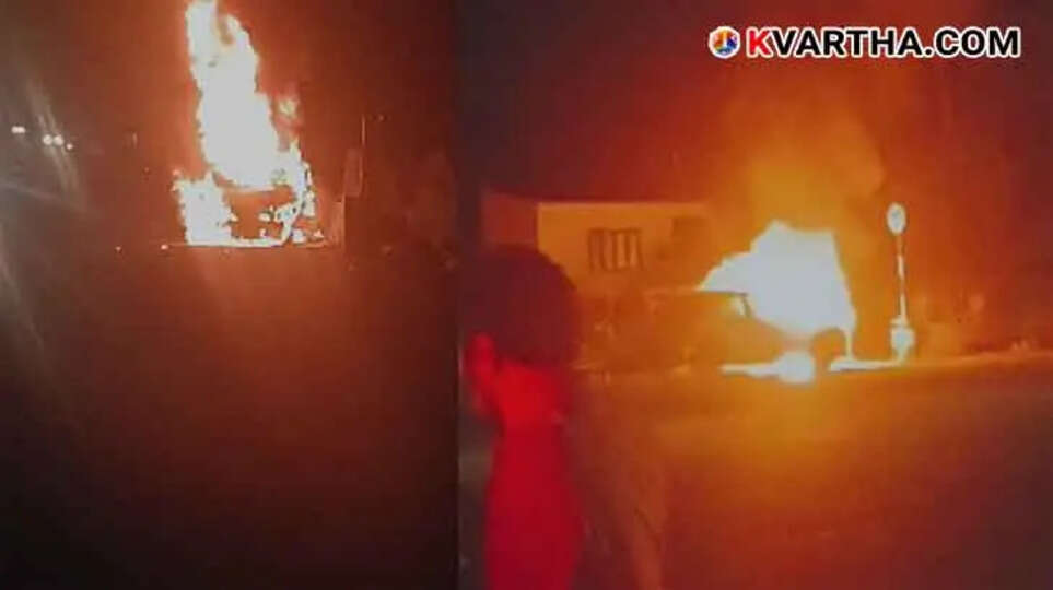 Car Catches Fire Near Kunjippalli; Passengers Miraculously Escaped