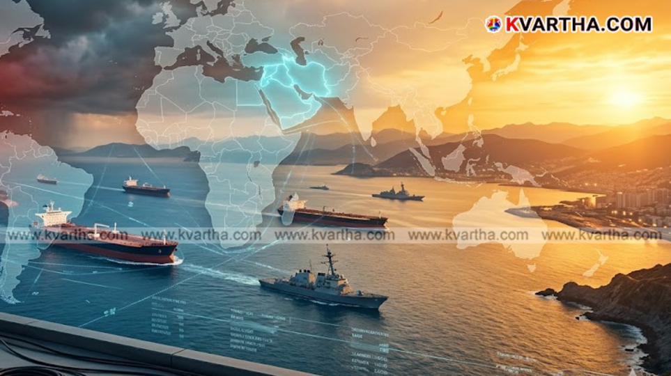 A symbolic scene of US President Donald Trump and Iranian Speaker Qalibaf during ship traffic through the Strait of Hormuz.