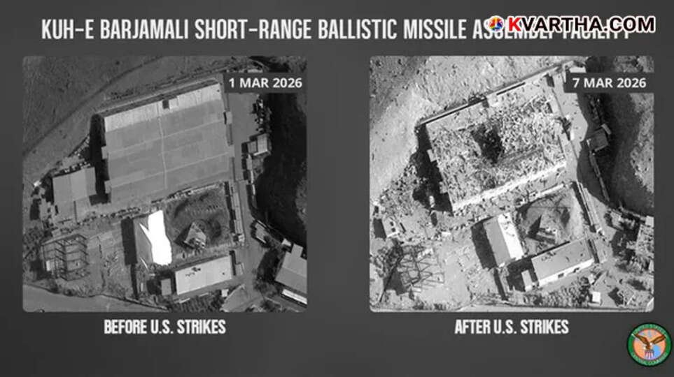 Satellite images released by US Central Command showing destroyed Iranian missile facility