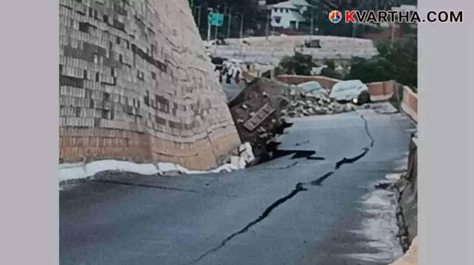 Collapsed section of the Kooriyad National Highway in Malappuram.