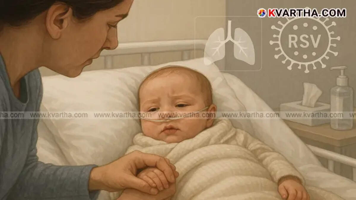 Illustrative image of an infant suffering from respiratory symptoms, representing RSV virus infection.