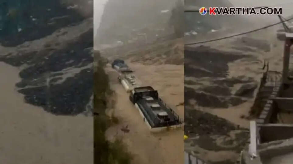  Image depicting the aftermath of a cloudburst in the Ramban district of Jammu and Kashmir, showing damaged infrastructure.