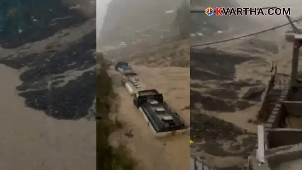  Image depicting the aftermath of a cloudburst in the Ramban district of Jammu and Kashmir, showing damaged infrastructure.