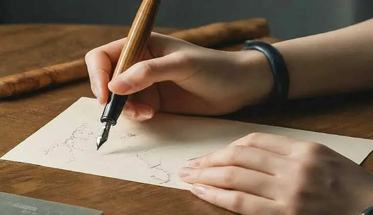 A person writing with their left hand.