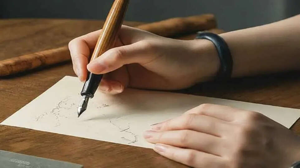 A person writing with their left hand.