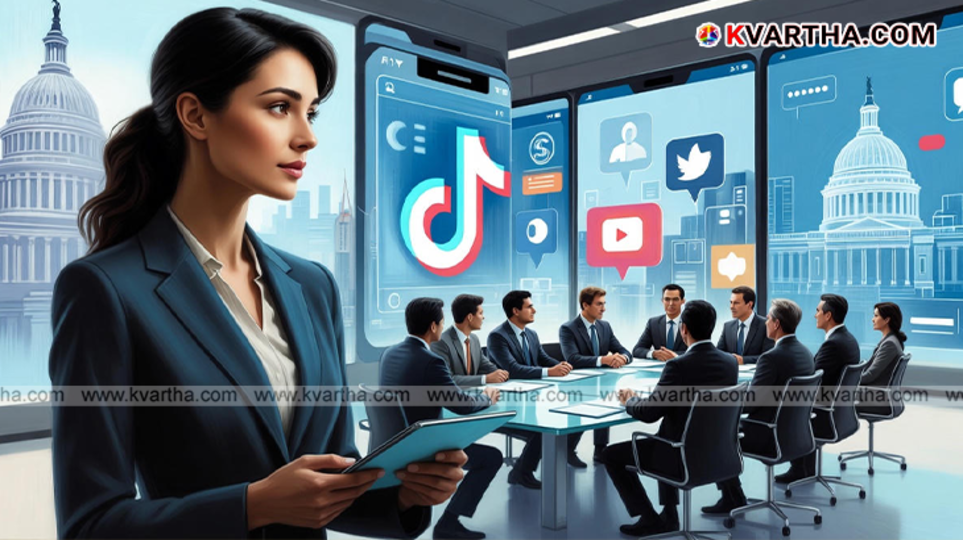 TikTok logo on a smartphone screen with US and China flags background