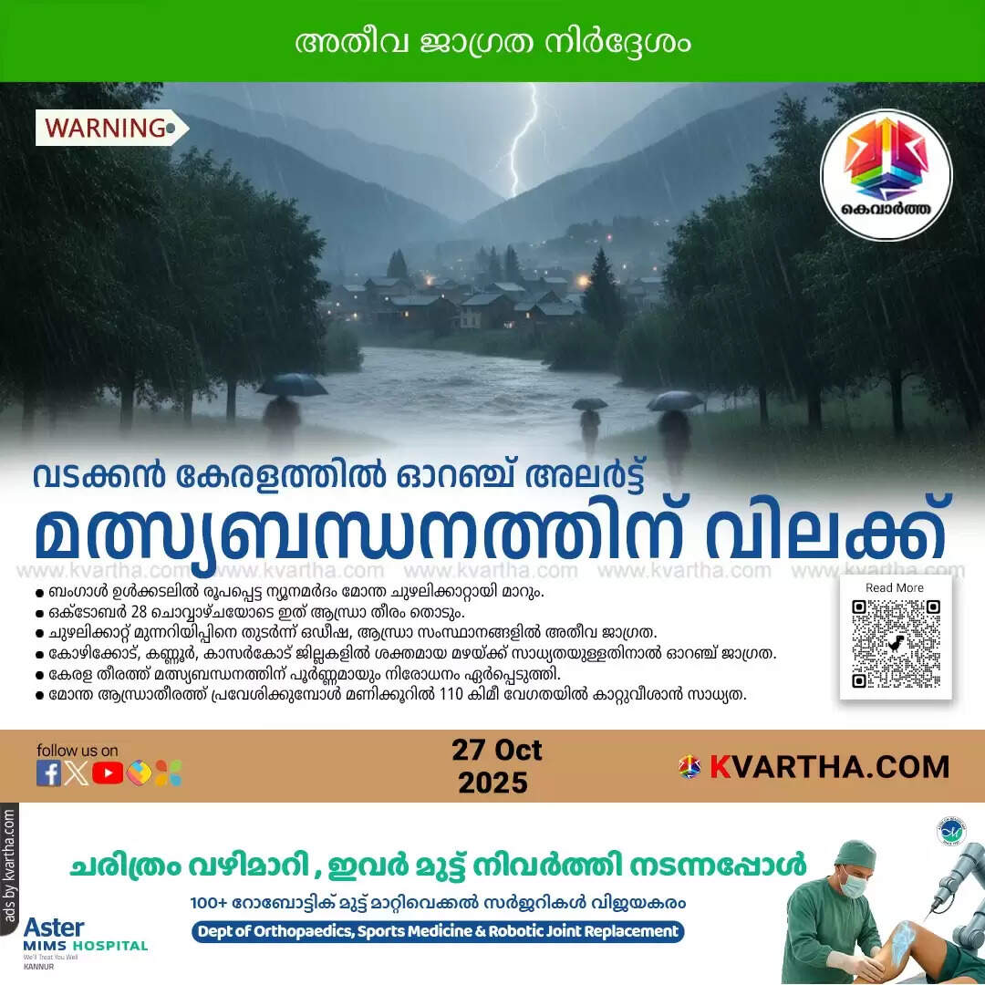 kerala heavy rain 10 districts cyclone montha andhra coast