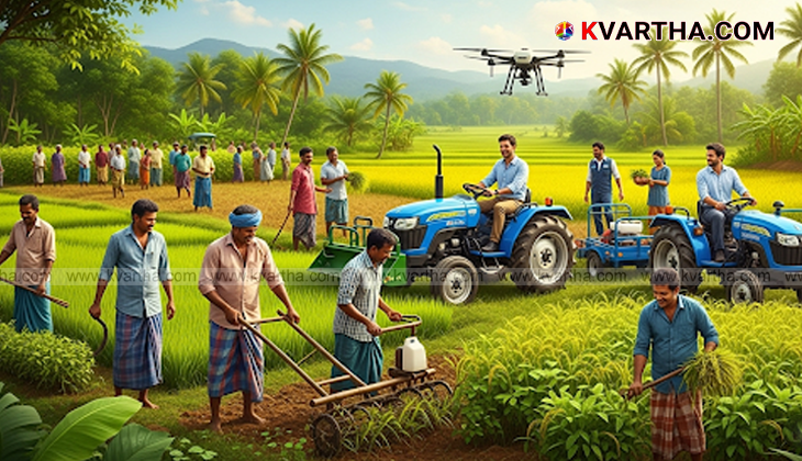 A farmer working in a field of high-value horticulture crops in Kerala.