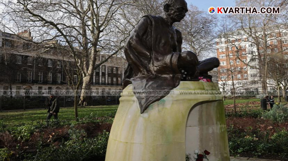 Vandalized Mahatma Gandhi statue in Tavistock Square London