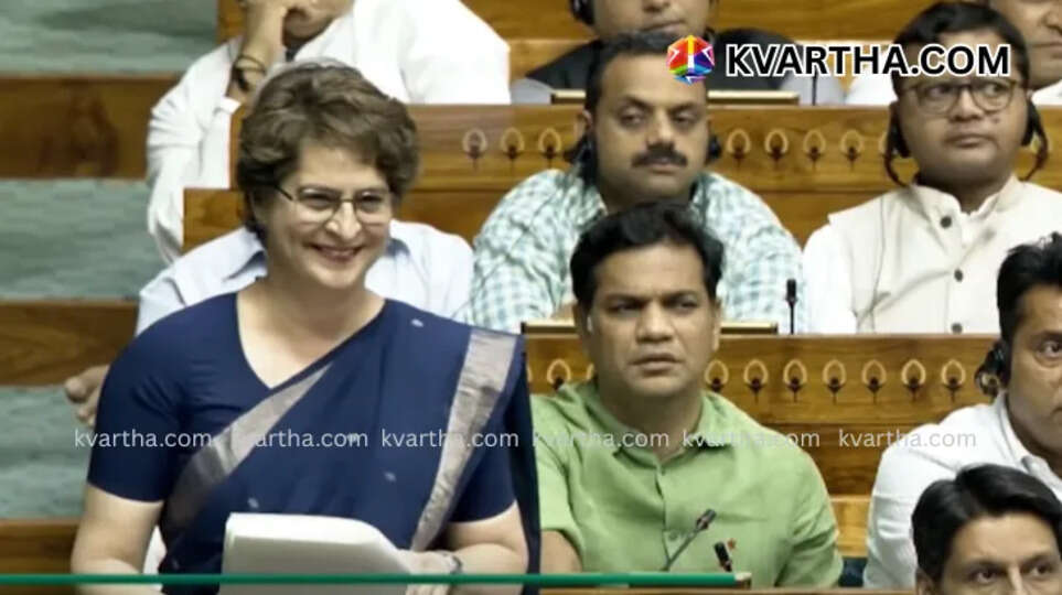 Wayanad MP Priyanka Gandhi giving a speech in Lok Sabha