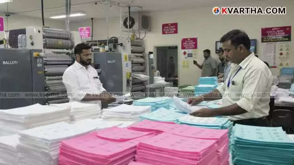 Close up of multi-colored ballot papers being printed for local body elections.
