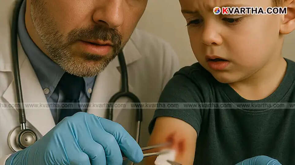  Doctor treating a dog bite wound with medical tools