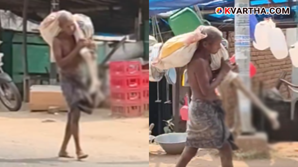 A symbolic scene of Jitu Munda arriving at the bank with his sister's skeleton to show money from Odisha.