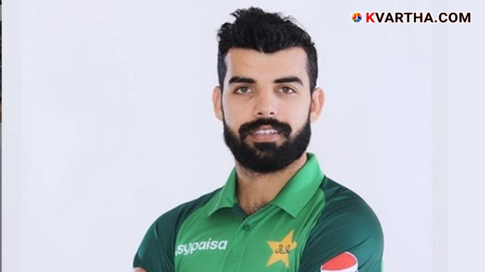 Shadab Khan speaking at a press conference in Colombo.