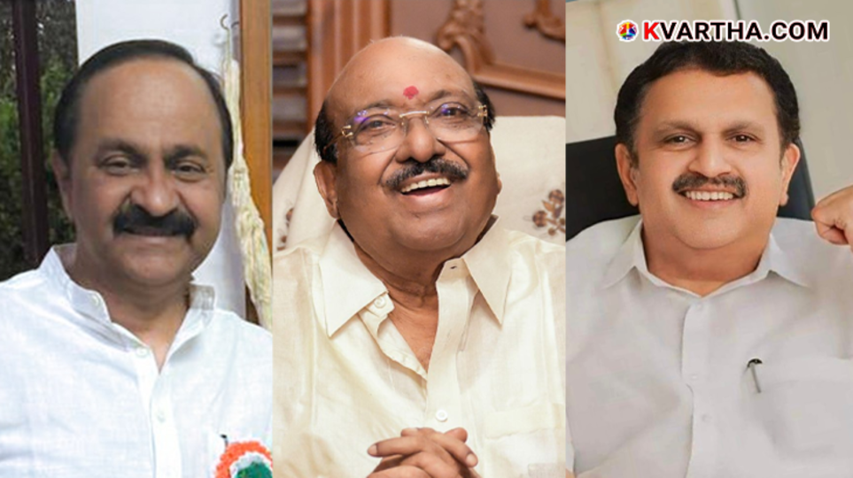 Collage of Vellappally Natesan, V.D. Satheesan, and K. Muraleedharan.
