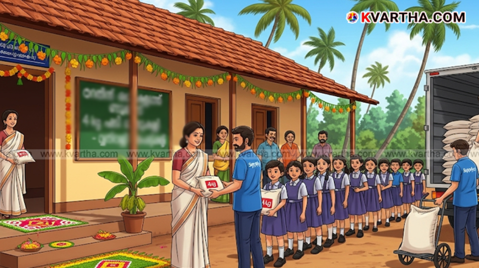 A bag of rice, symbolizing the free rice distribution for Onam.