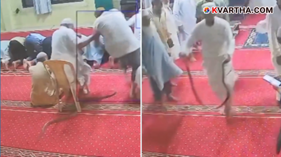 A symbolic scene of an imam catching a snake during prayers at a mosque in Nandurbar, Maharashtra.