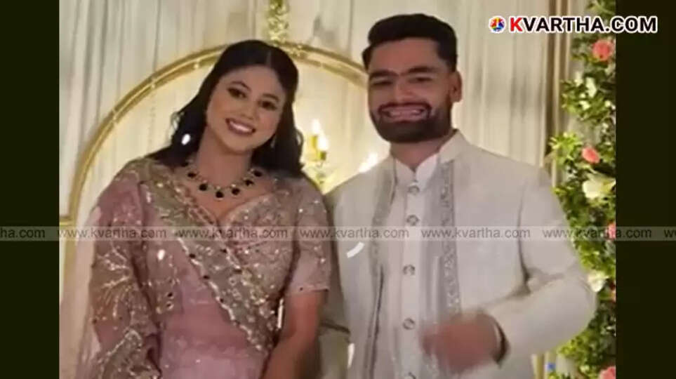 Cricketer Rinku Singh and MP Priya Saroj during their engagement ceremony.