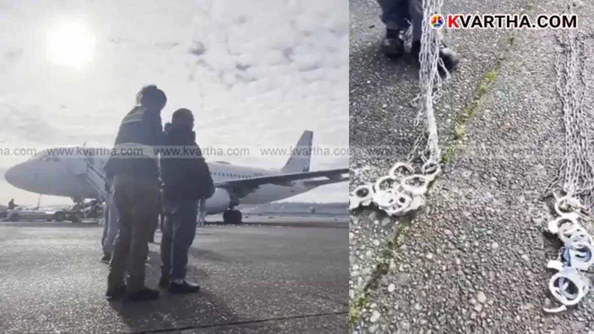 Shocking footage of deportations from America shows immigrants being transported with their hands and feet bound.