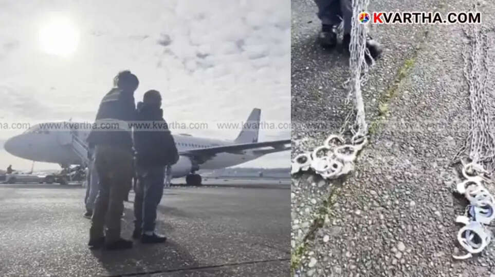 Shocking footage of deportations from America shows immigrants being transported with their hands and feet bound.