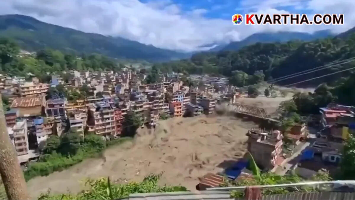 Flash flood in a mountain valley at Nepal