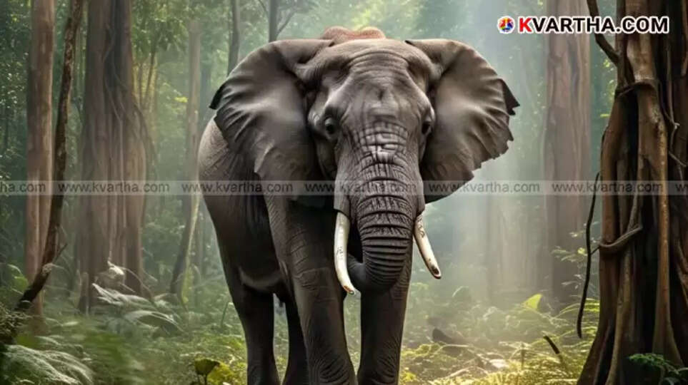 A wild elephant in a forest area, representing the human-wildlife conflict.