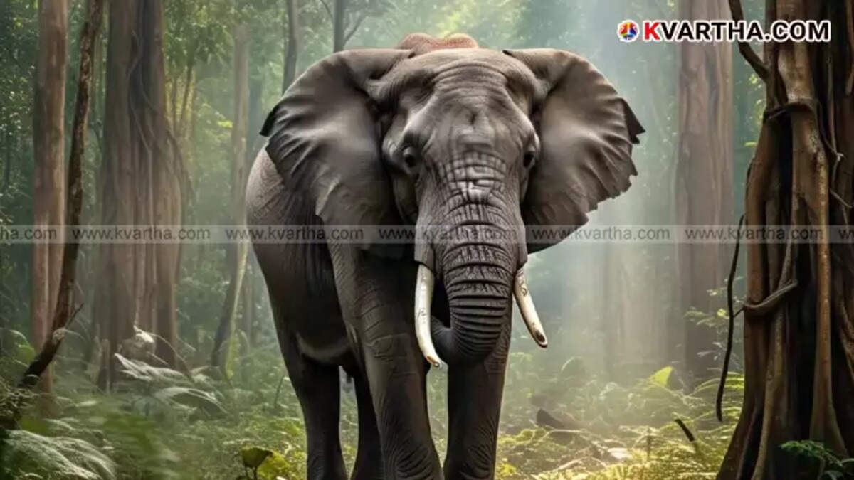 A wild elephant in a forest area, representing the human-wildlife conflict.