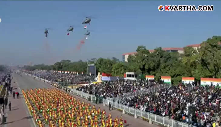  76th Republic Day parade at Kartavya Path showcasing military might.