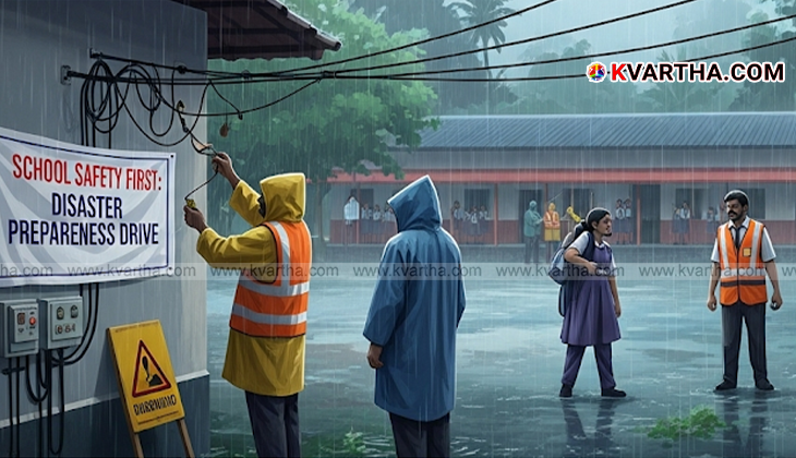 School building during heavy monsoon rain.