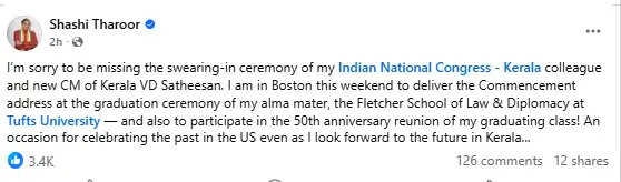 tharoor misses satheesan ceremony