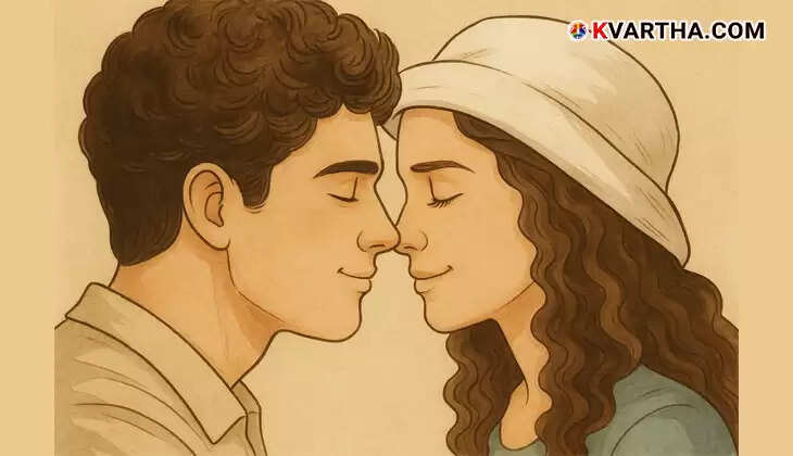 Two people affectionately touching noses in an Eskimo kiss.