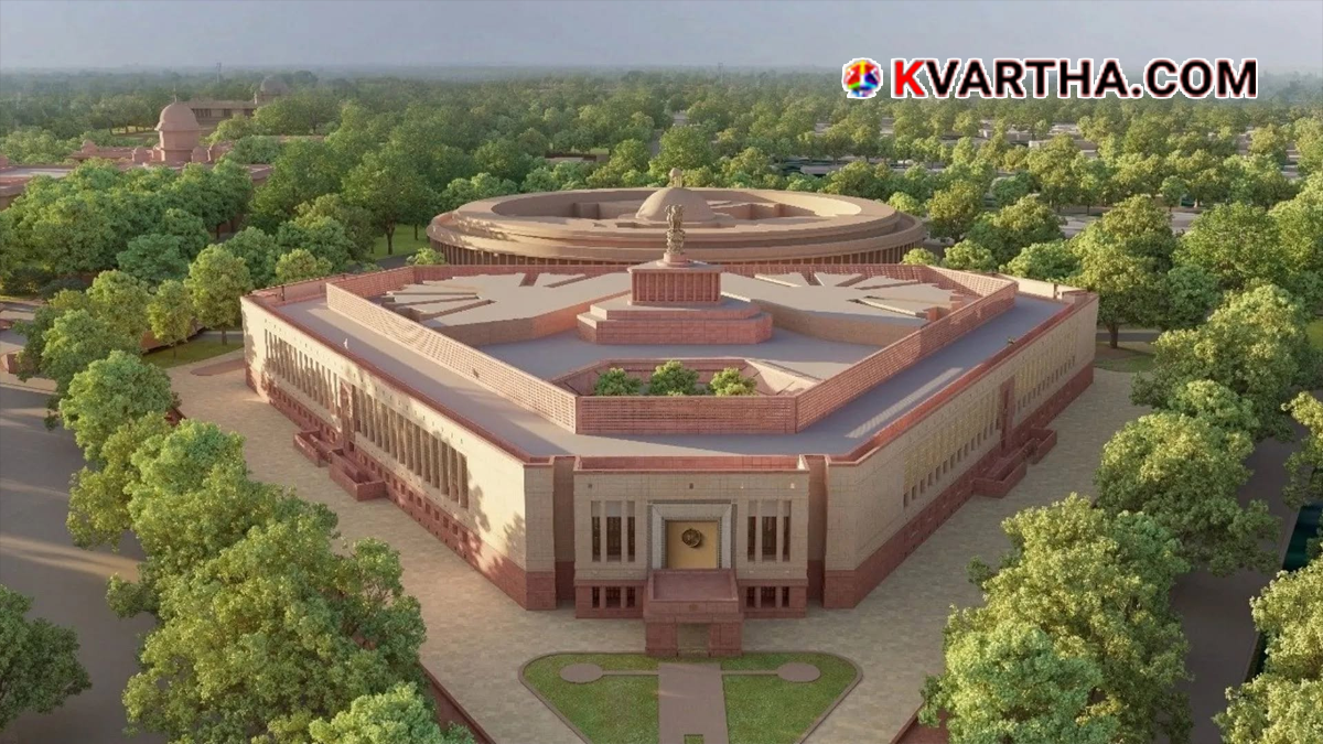  The Parliament house building in New Delhi representing political developments.