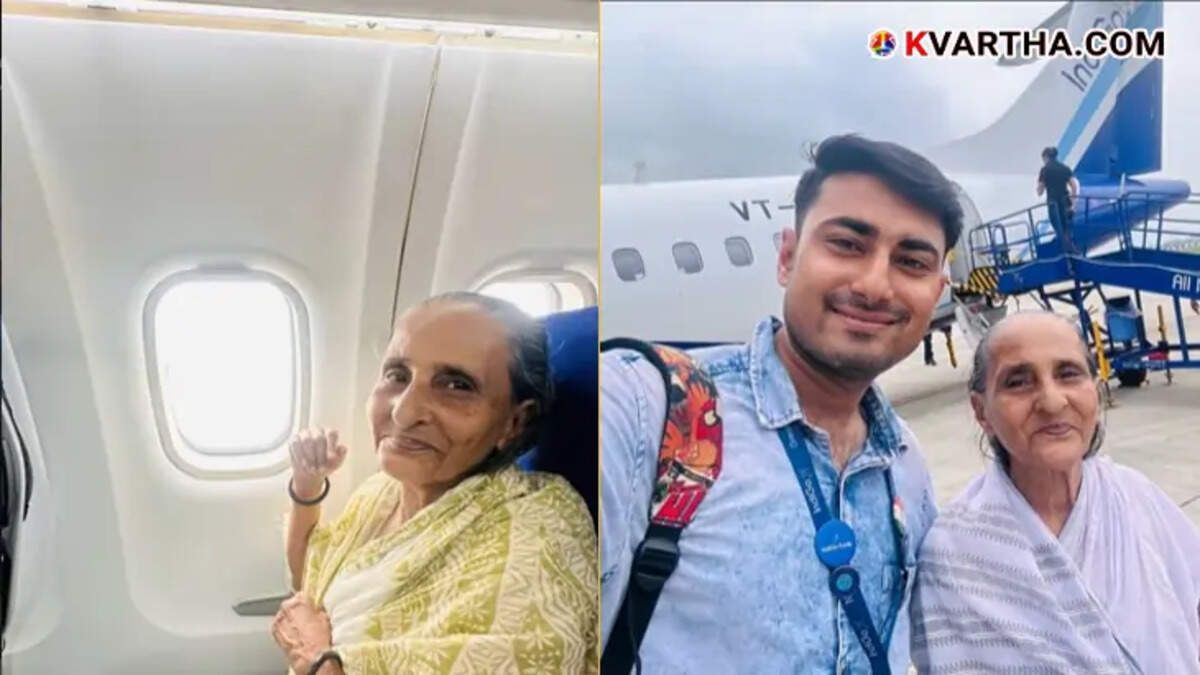 An 84-year-old grandmother in IndiGo flight, Grandson Arnab taking selfie with his grandmother
