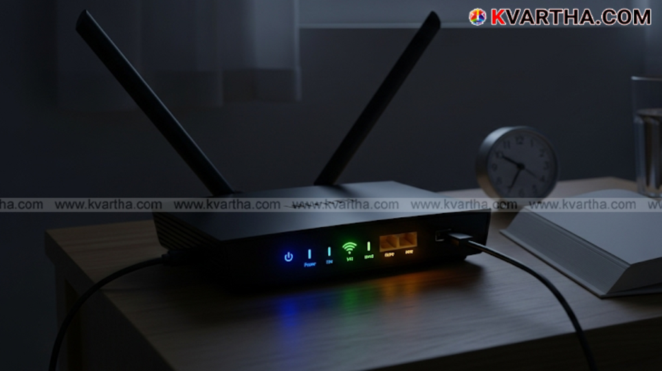 A Wi-Fi router in a dark room at night.