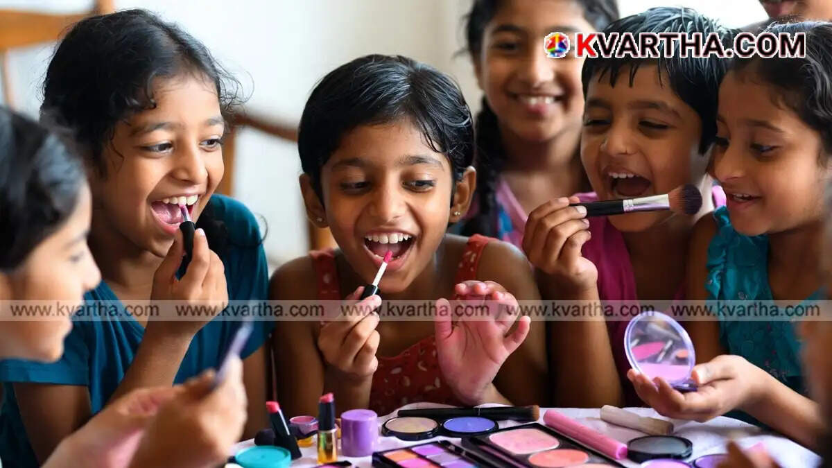 Conceptual image highlighting the harmful effects of chemicals in cosmetics on children.